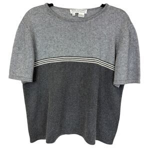Real Close Saks Fifth Avenue Gray Color Blocked Striped Silk Blend Top Size XL